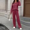 Women's Fashionable And Comfortable Round Neck Knit Long Sleeve Brushed Pants Loungewear Set