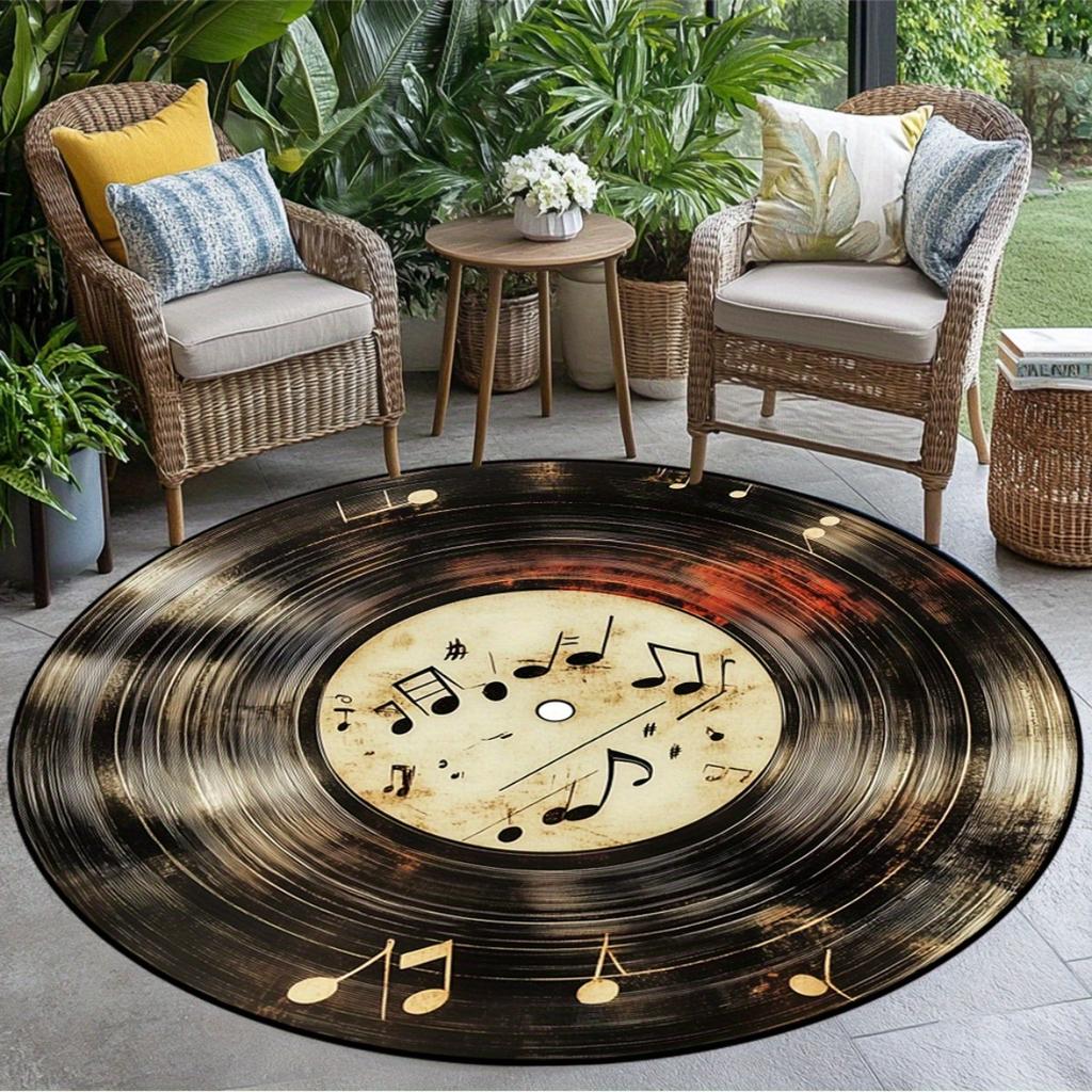 1pc Vinyl Record Round Rug Flannel Soft Non Slip Floor Mat Music Themed Decor for Living Room Bedroom Home Studio Office