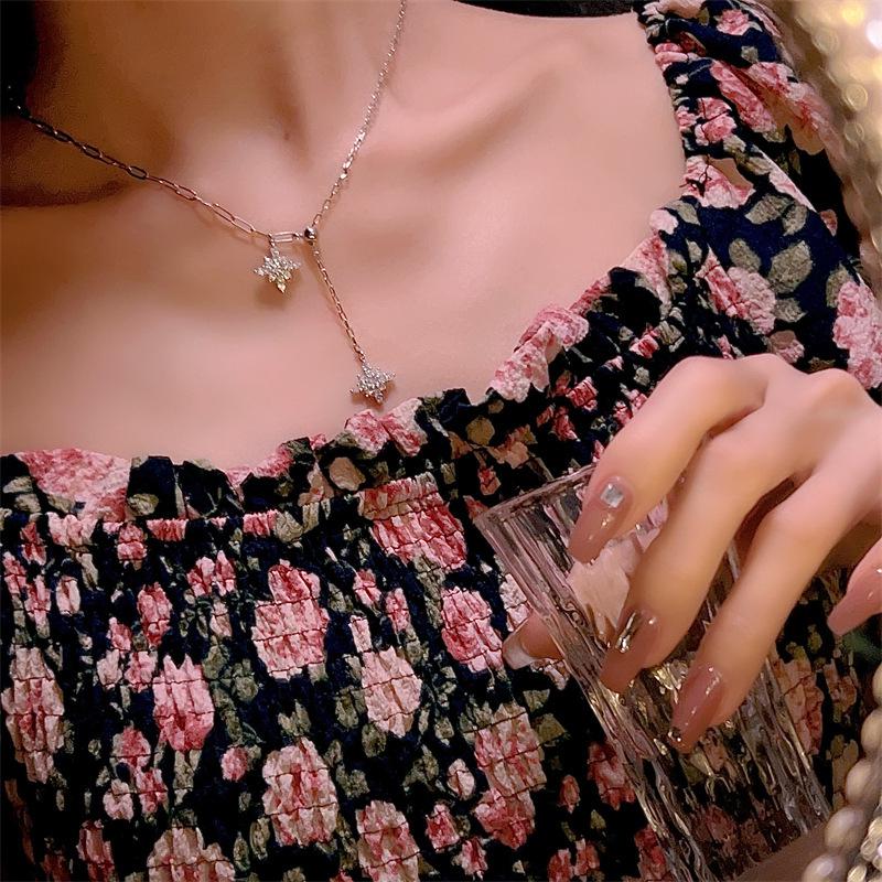 Exquisite Eight-Pointed Star Tassel Necklace - Adjustable Clavicle Chain for Women