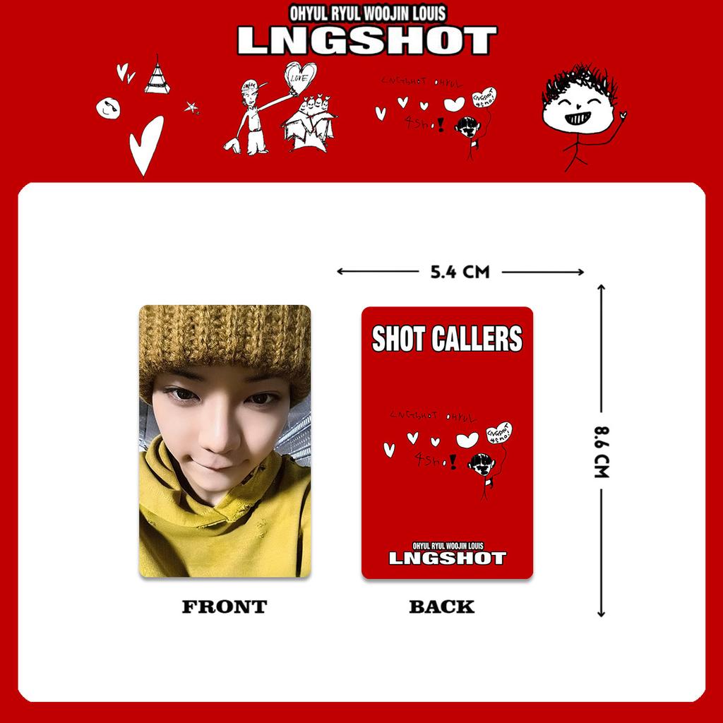 4Pcs LNGSHOT 1st Album SHOT CALLERS K4 Special Card POP-UP Store WVS Postcard RYUL WOOJIN LOUIS OHYUL Fans Bright Film Cards