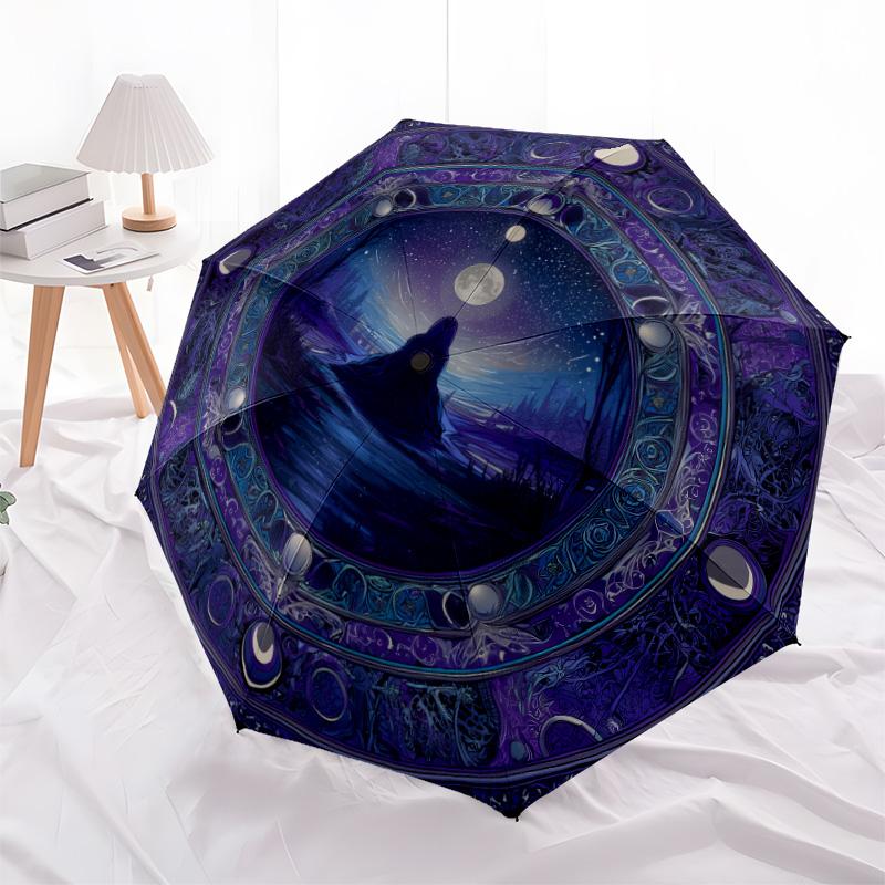 Purple Pattern  Pattern, Automatic Folding Umbrella, Portable and Foldable Design, 8 Ribs, a Christmas or Birthday Gift.