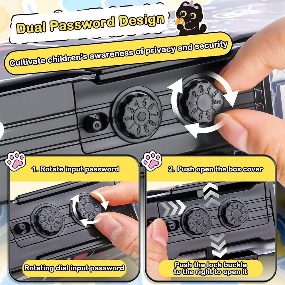 Dual Password Pencil Case Multi-functional Double Sides Stationery Box Large Capacity Black Kitten Pencil Box School Supplies