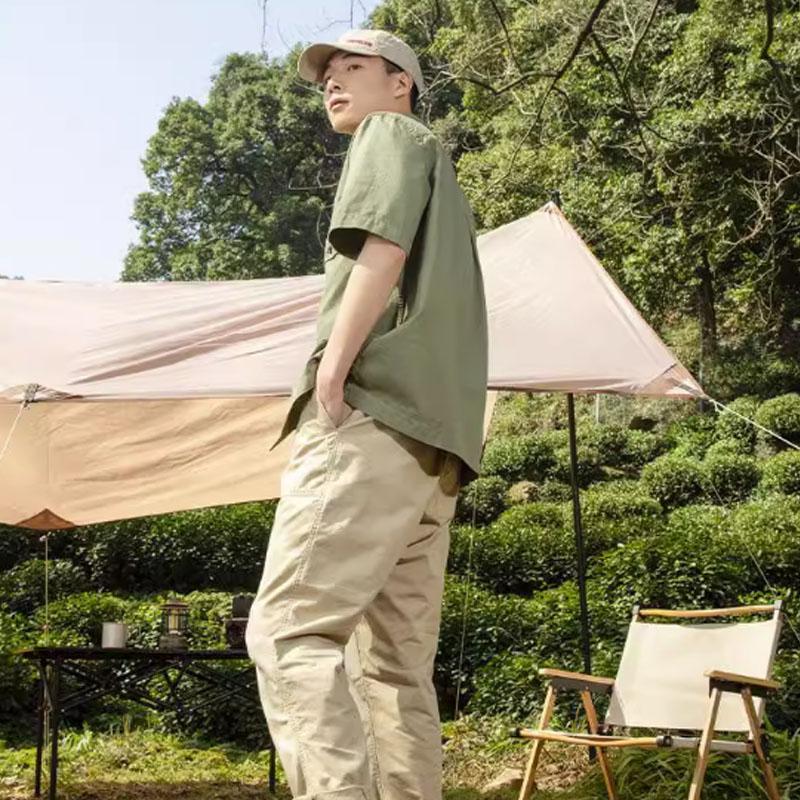 Timberland Solid Color Outdoor Hiking Casual Work Short Sleeve Shirt Men shirts Cassel-Green A6QRW-590