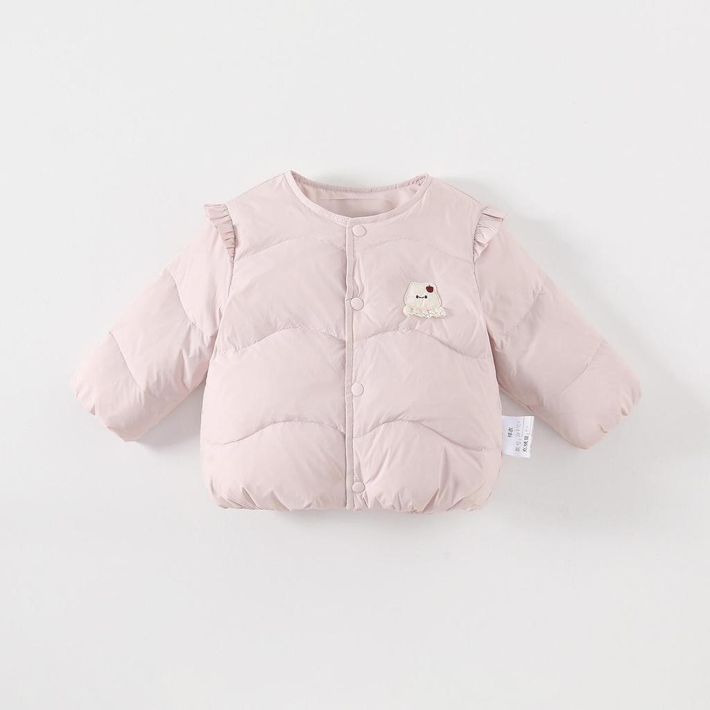 Korean Girls' Lightweight Feather Jacket & Long Sleeve Base Layer with Long Pants - Autumn/Winter Toddler Three-Piece Set