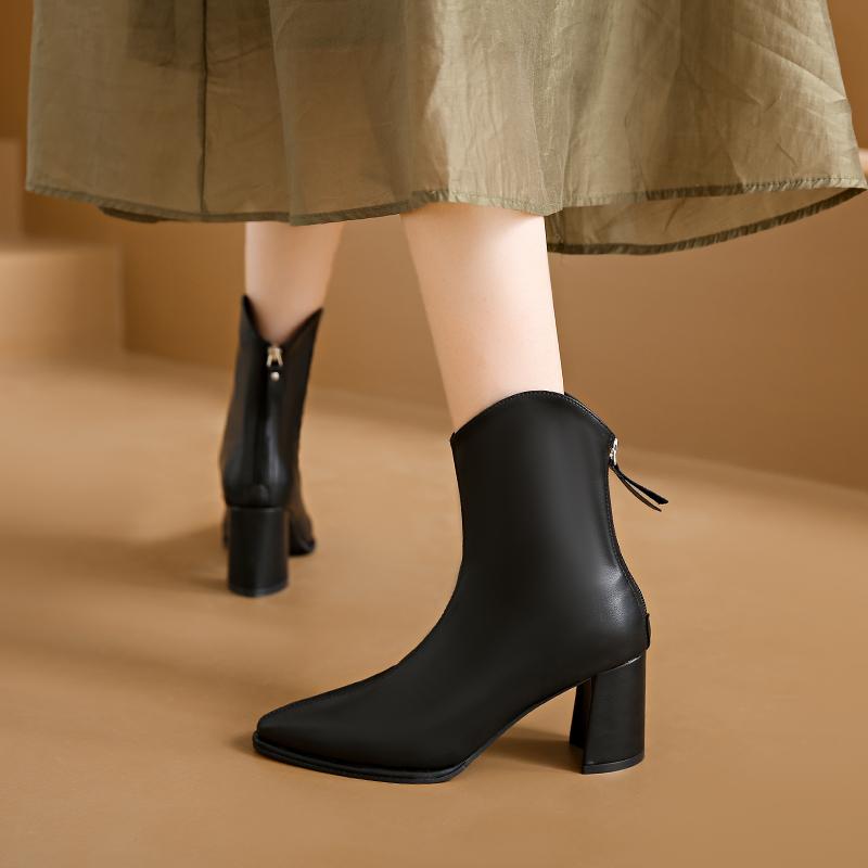 

Новые стильные популярные модные женские туфли на высоком каблуке, женские короткие сапоги с толстым каблуком, белые женские сапоги, французские модные сапоги 43 чёрный