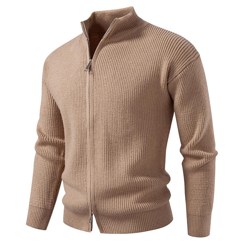 Men's Solid Color Casual Sports Knitted Cardigan Fashionable Double Head Zipper Sweater Cardigan Jacket