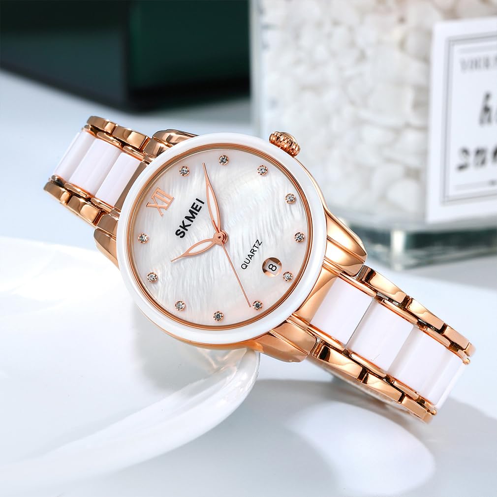 Women's Watch Ceramic white Simple Ladies Waterproof Brand Business Stainless Steel Rose Gold