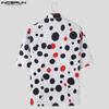 INCERUN Men Summer Lapel Neck Polka Dots Tops Casual Buttons Print Half Sleeve Shirt