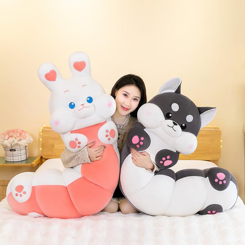 Adorable Caterpillar Pet Pillow Two Ha Meng Rabbit Doll Present For Children Girlfriend Birthday Soft Toy Plushie