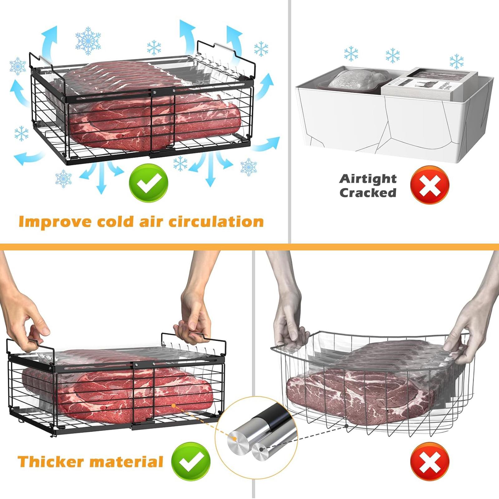 Large Metal Freezer Storage Basket Adjustable Stackable Organizer for Deep Freezer Cabinet Kitchen Accessories белый