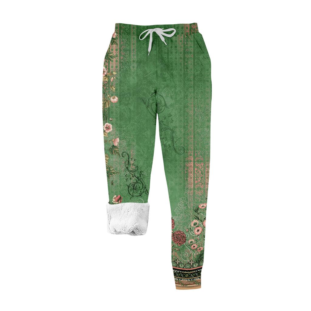 Women's Casual Fashion Home Christmas Print Plush Sweatpants