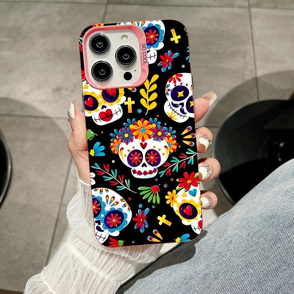 

Day of the Dead Pink Translucent Mobile Phone Case for iPhone 17 16 15 14 13 12 11 X XR XS Air Pro Max Plus Colorful Cover iPhone XS Max