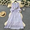 French High-end Temperament Fashion V-neck Lantern Sleeve Strap Waist Streamer Chiffon Dress Women's Elegant Long Skirt