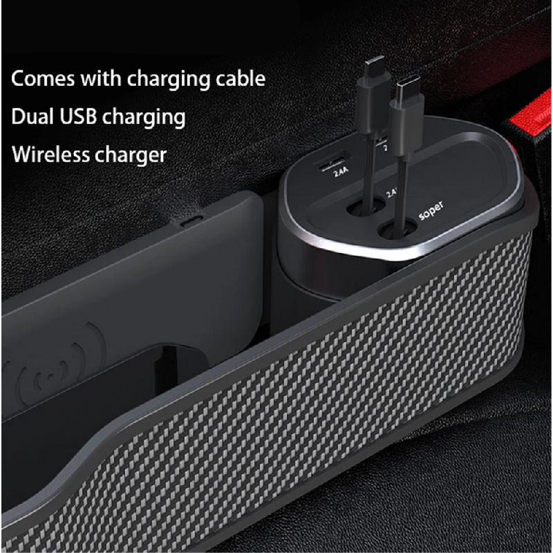 Car Seat Gap Storage Organizer With Wireless Charging For Iphone And Android