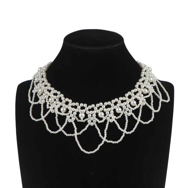 

Multi-Layered Pearl Necklace For Women Bohemian Style Beaded Lace Trim Collar Choker Exaggerated Pearl Jewelry Gifts 01