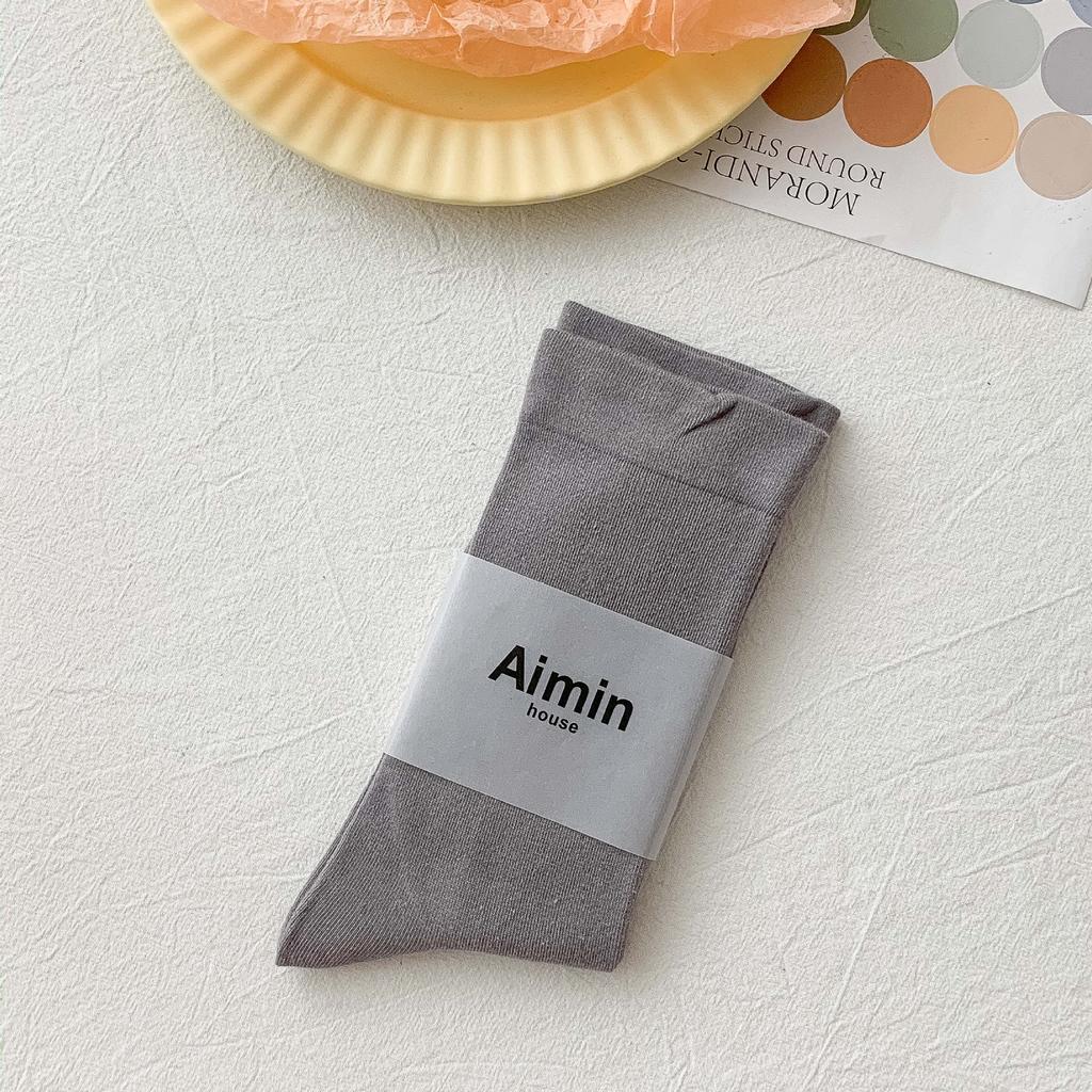 Pre-Autumn Basic Solid Color Mid-Leg Socks Sweet Morandi Color Simple Thin Cotton Socks