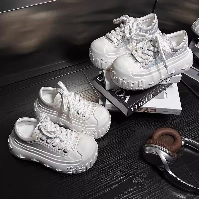 Pearlescent polished gold letter thick-soled muffin casual bread shoes dissolving shoes small 6cm small white shoes women's shoes