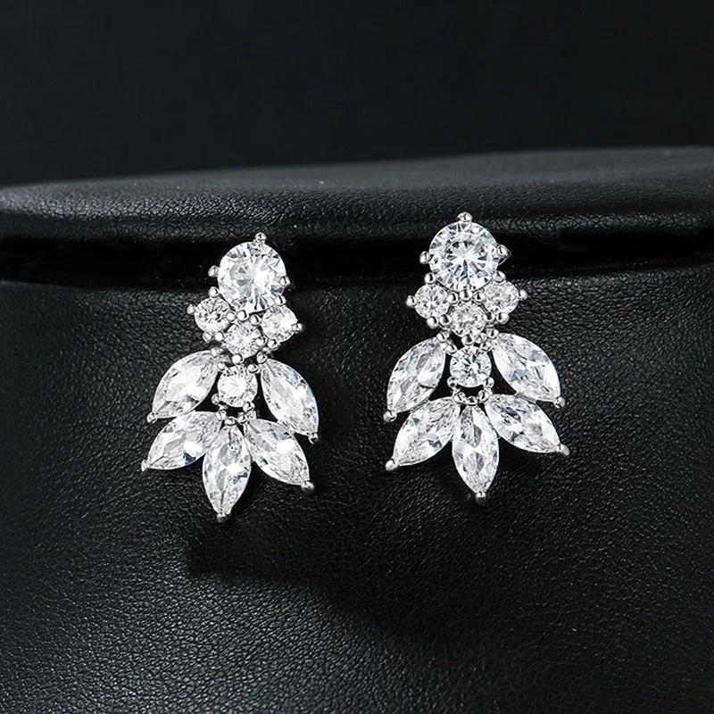 Luxury Geometric Stud Earrings for Women Full Crystal CZ Exquisite Bridal Wedding Accessories Fancy Gift Fashion Jewelry
