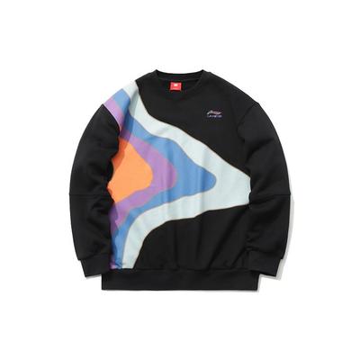 Li Ning Colección Semana de la Moda de París Bloque de Color Ajuste Holgado Cuello Redondo Sudadera Sudadera para Hombre Negra AWDR165-3