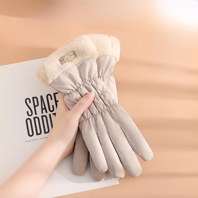 Autumn and Winter Gloves for Women In Warm Korean Touch Screen Driving Outdoor Cycling Electric Bike Windproof Cold Plus Lint Cotton Gloves