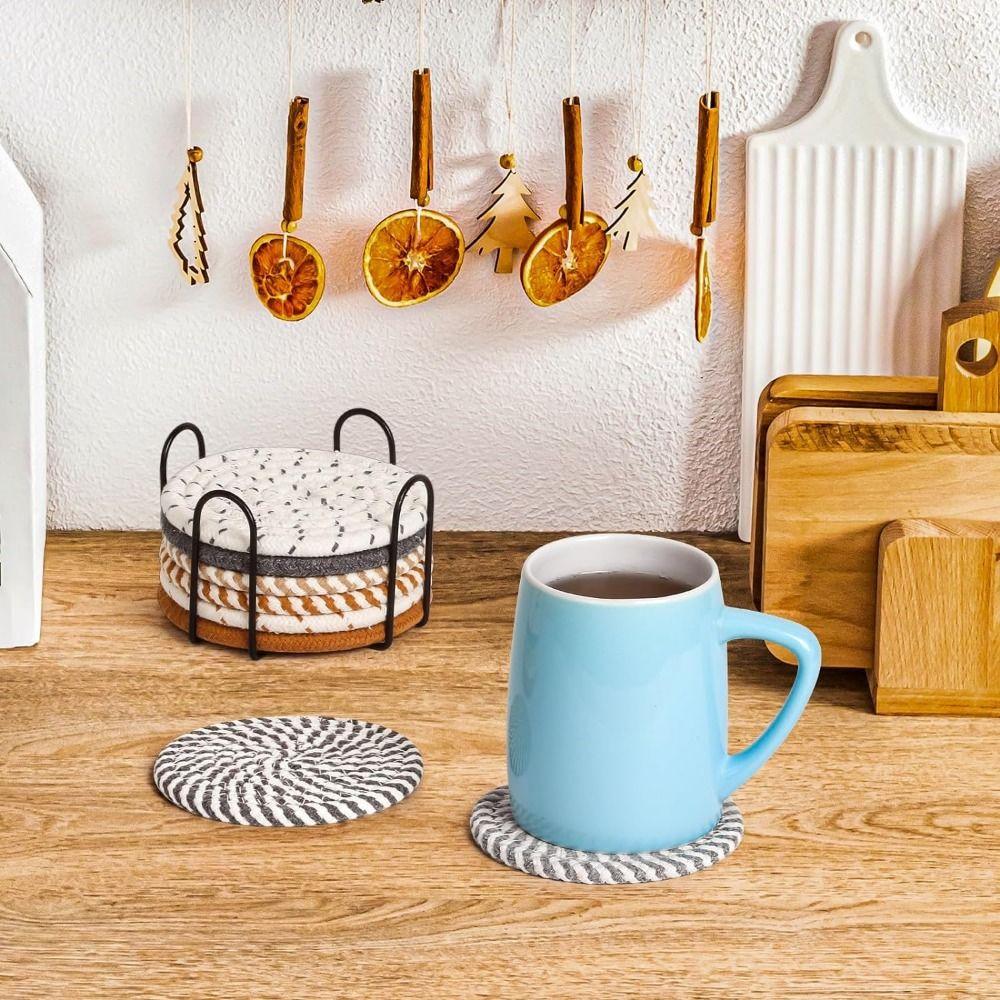 8/10 Pcs Cotton Rope Woven Trivet Placemats Braided Hot Pads Natural Dinner Plate Mat Set  Desk