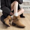 Belt buckle casual Martin boots women's medium boots 2025 autumn and winter new round head solid color thick medium heel fashion boots women