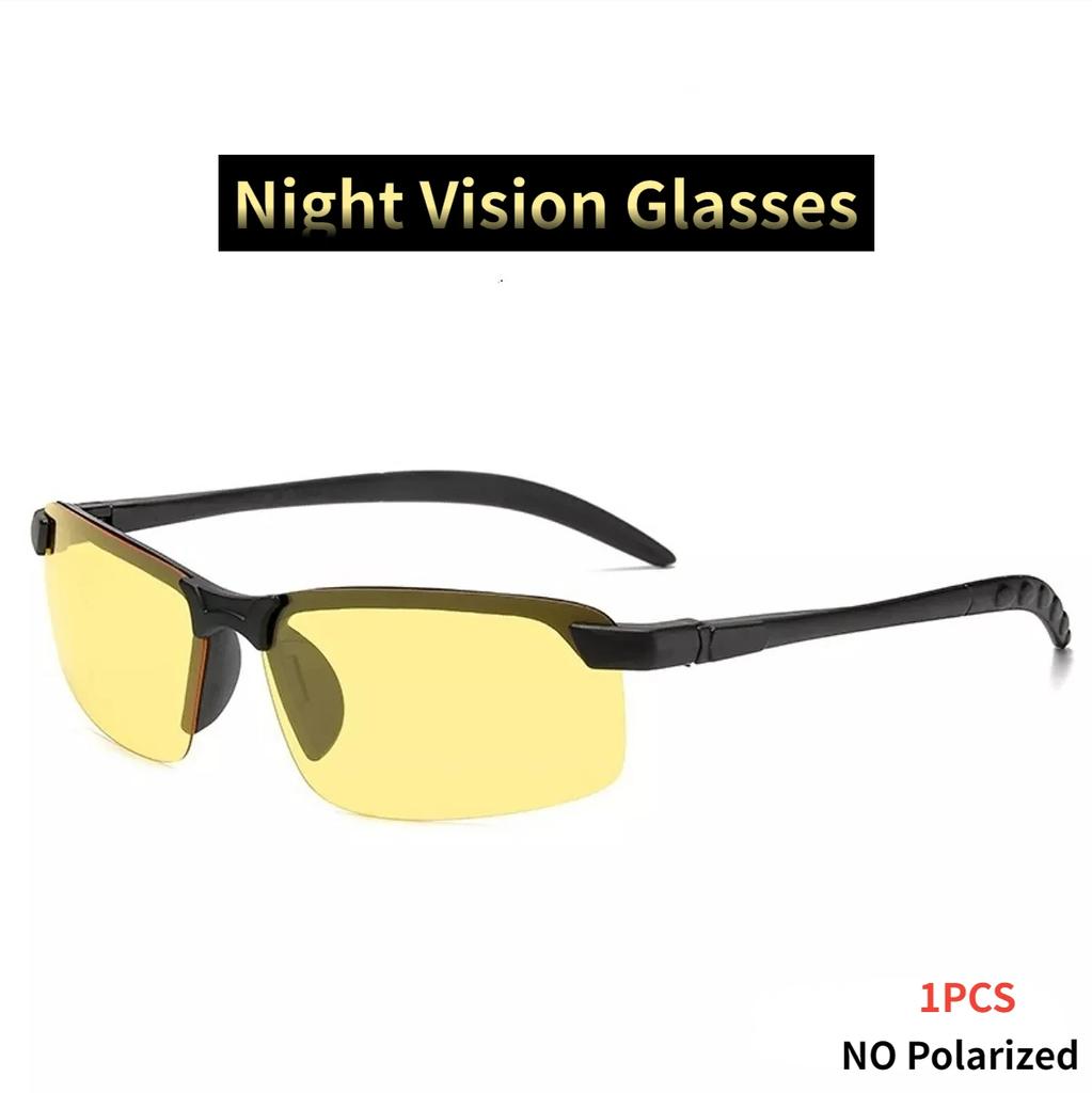 2PCS Night Vision Glasses Men Anti-Glare Driving Goggle Half Frame Polarized Sunglasses for Driver UV400 Day and Night Glasses