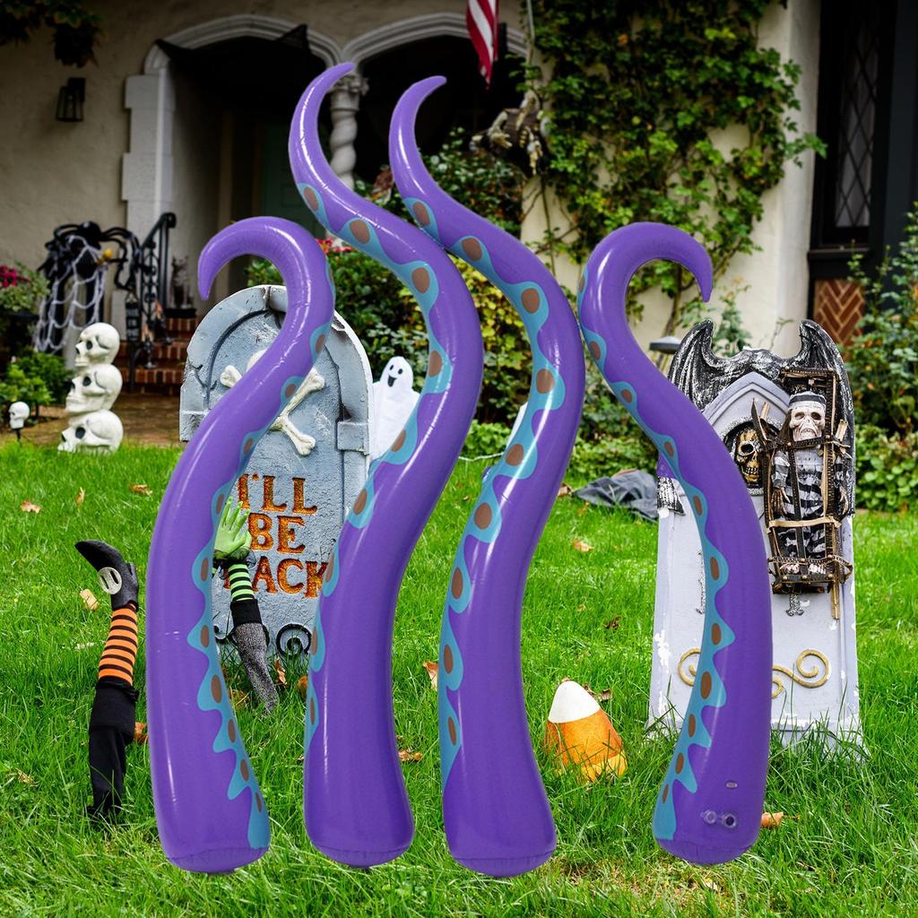 4pcs Halloween Inflatable Lighted Giant Octopus Tentacle Broke Out from Window Blow up Decor for Halloween Window Decoration