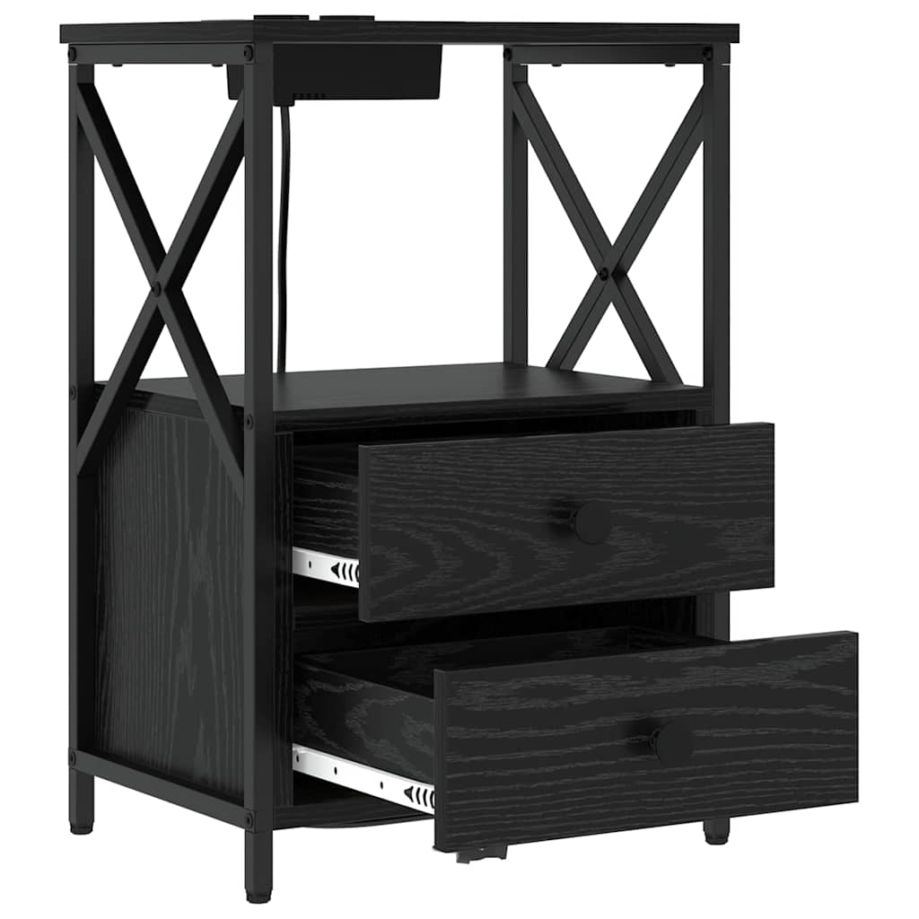 Nightstand Set of 2 Black Oak Effect 40 X 31 X 60 Cm