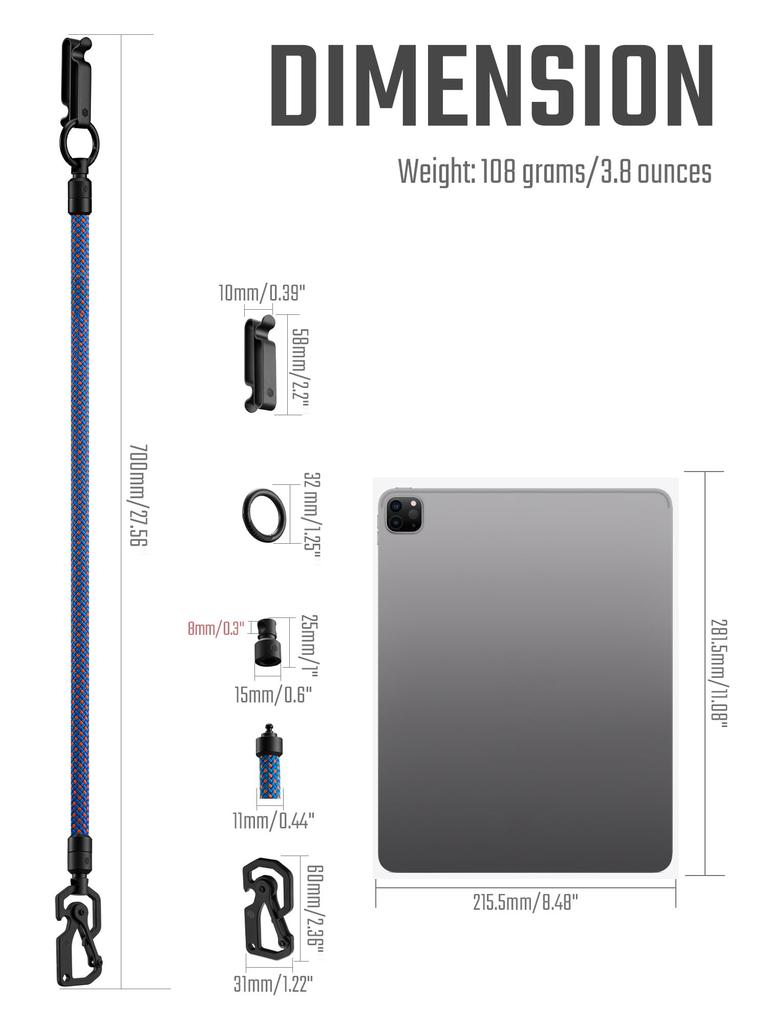 KeyUnity KD02 Brieftaschenkette für Herren [Titanlegierung Karabiner + Gürtel-Schlüsselanhänger + Polyesterseilkette] Herren Schlüsselanhänger Jeanskette (KD02BN)