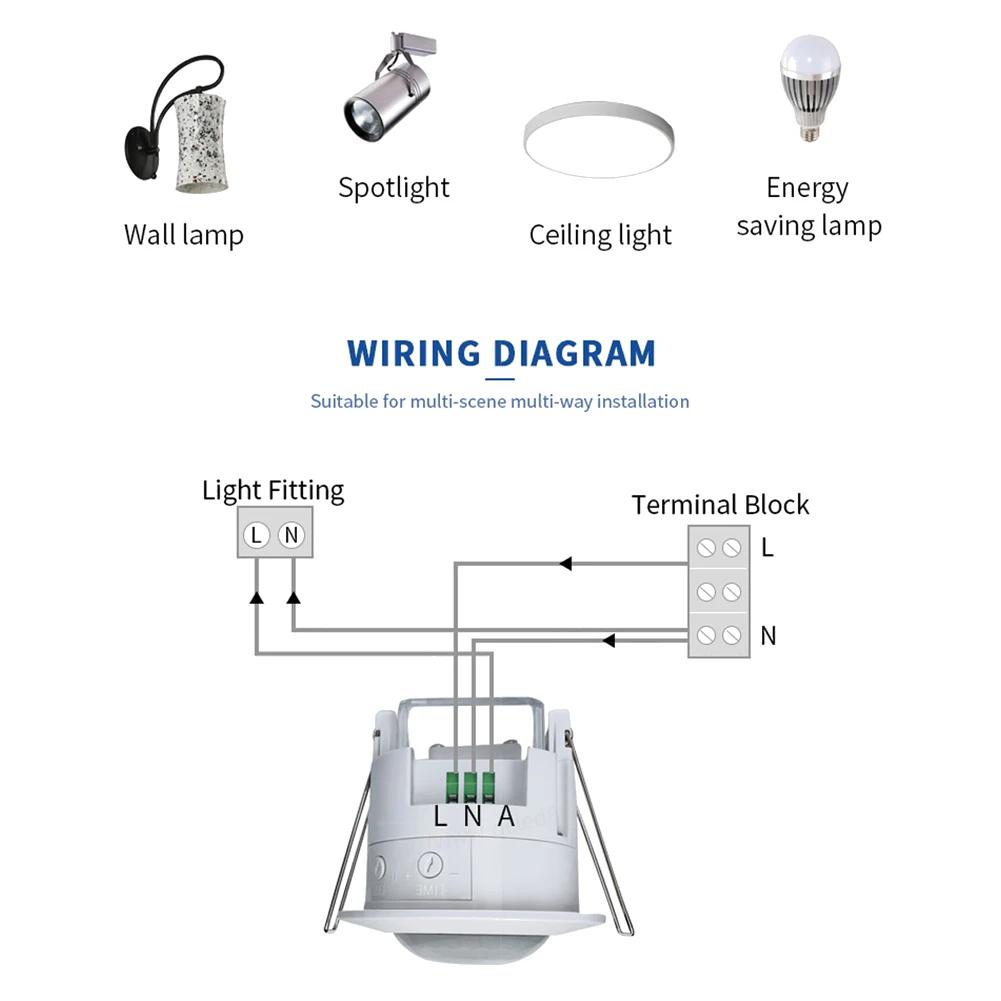 Motion Sensor Light Switch, 220-240V PIR Ceiling Sensor Switch, Adjustable 360 Degree Field Of View Ceiling Infrared Motion Sensor, Energy Saving