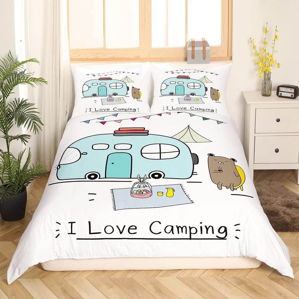 Pink Cute Animals Comforter Cover Set,Cartoon Elephant Duvet Covers for Kid Boy Girl Child King Queen Size Polyester Bedding Set