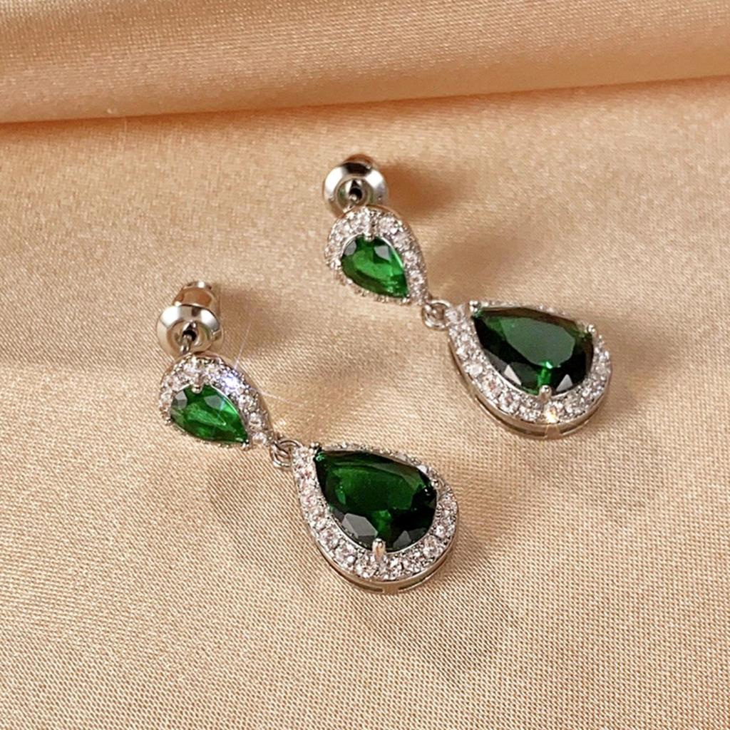 Two Tier Teardrop Halo Dangle Stud Earrings Multi Color Option Women Wedding Formal Drop Ear Jewelry