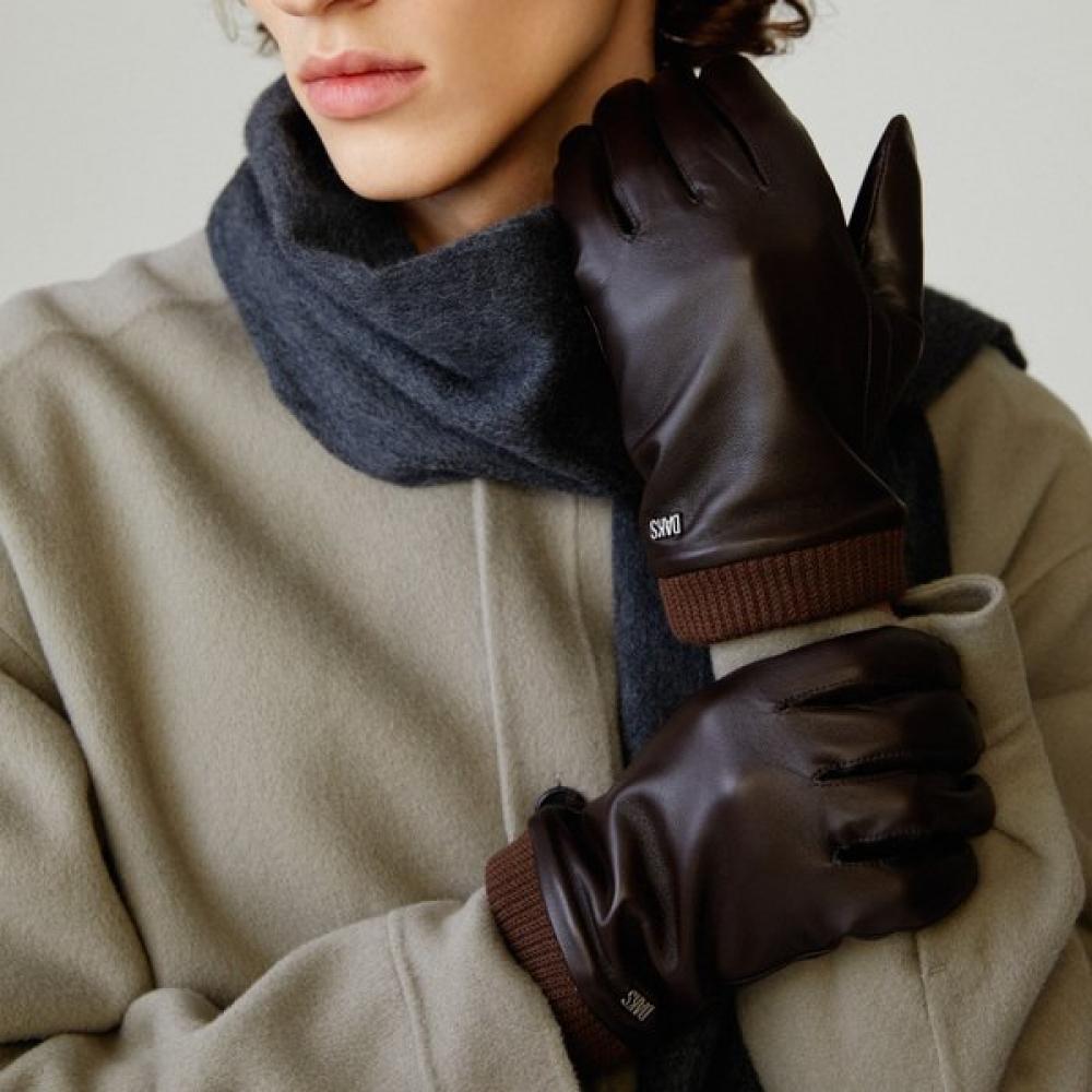 

Daks Коричневі в язані рукавички з натуральної шкіри ягняти з ребристою текстурою, сумісні з сенсорним екраном Single option