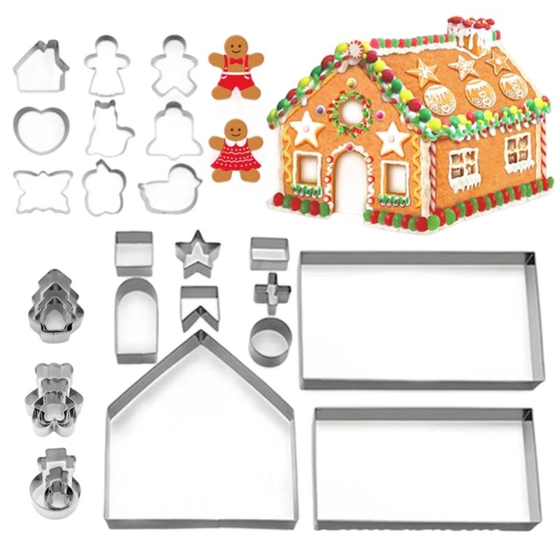Stainless Steel Christmas Baking Accessories Gingerbreads House Biscuit Molds J0MC