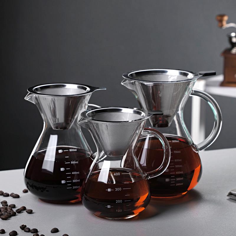 Thick Glass Hand-Pour Coffee Drip Pot & Cold Brew Sharing Cup