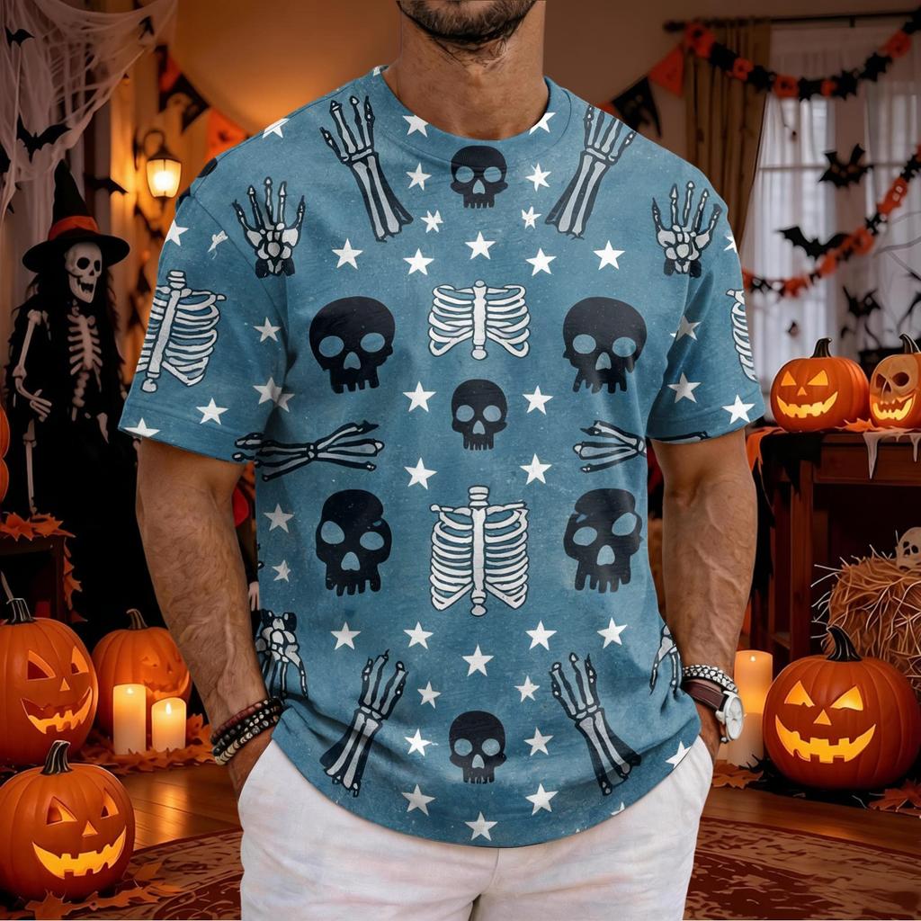 Men's Short Sleeve Halloween Printed T-Shirt for Festive Party