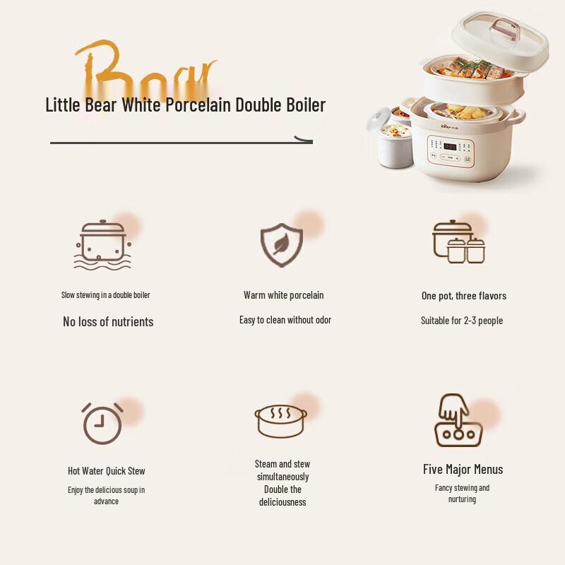 Bear Programmable Electric Double Boiler Stew Pot CN plug (adapter included)