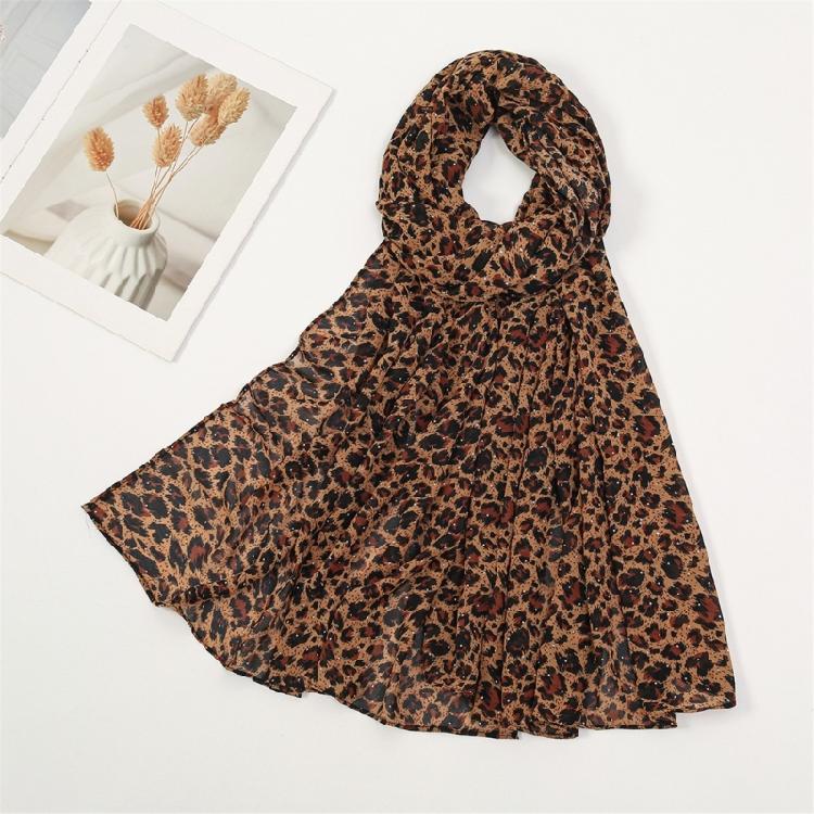 Leopard Scarf Elegant Shoulder Shawl with Rhinestones Decoration Stylish Daily Wear Accessory for Lady