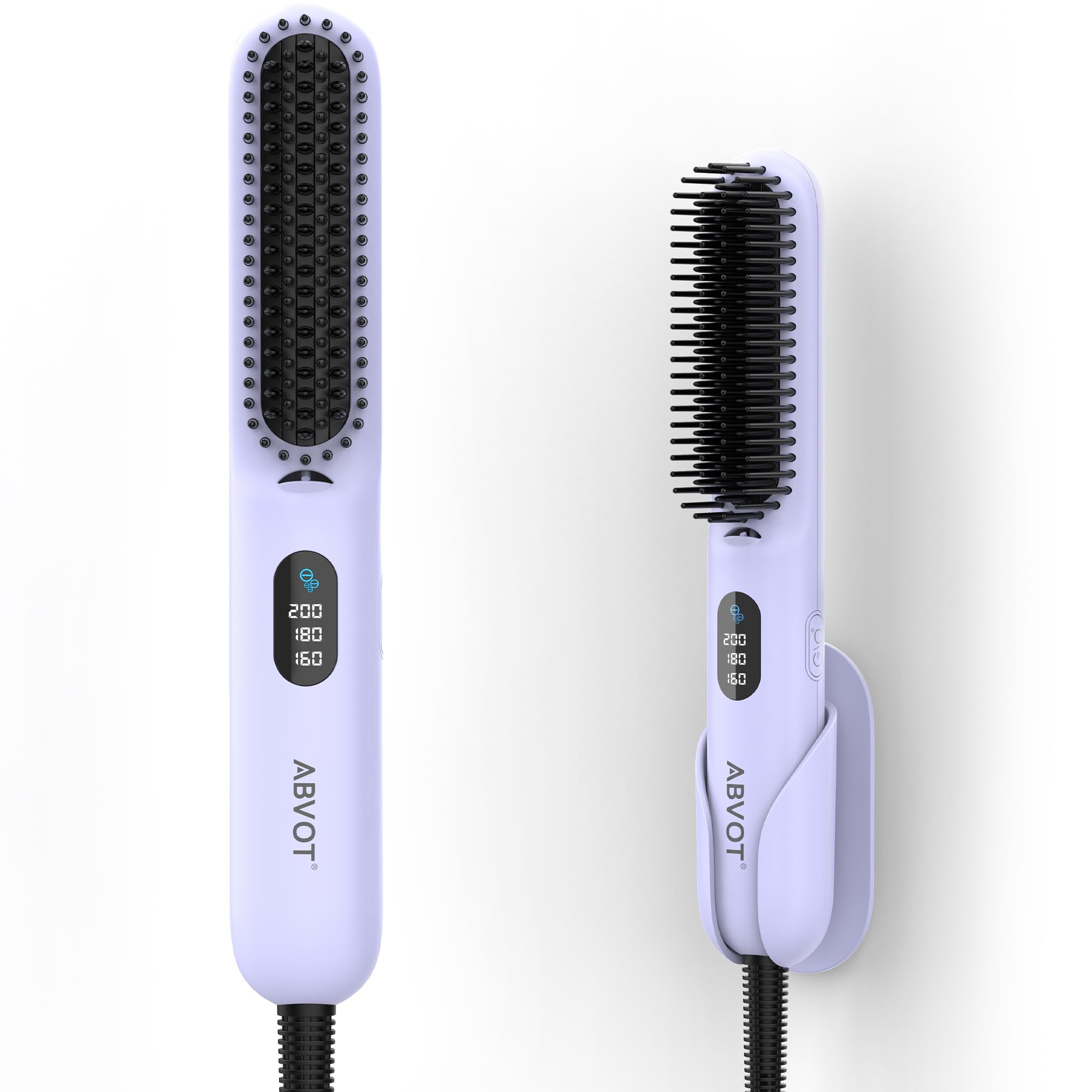 

ABVOT Styling Hair Iron Brush (C-Shaped Arc Face & Dense Teeth Design for Bangs), Straightening Brush with Storage Holder, Three Temperature Settings,