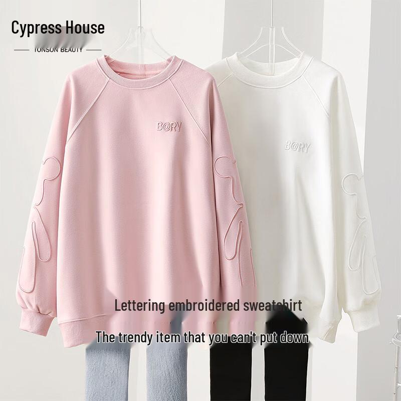 Women s Letter & Bear Embroidered Pullover Sweatshirt One Size
