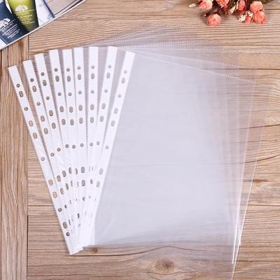 100pcs 11 Hole A4 File Pockets Ring Binder File Folder Jackets File Bag for Hole Ring Binder Folder (4C Thickness)