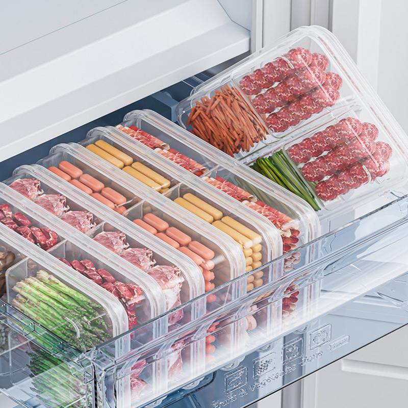 1/3Pcs 2/3/6 Grids Refrigerator Storage Boxes With Holes Scallions Meat Fresh Box Food Container Cold Storage Crisper Sealed