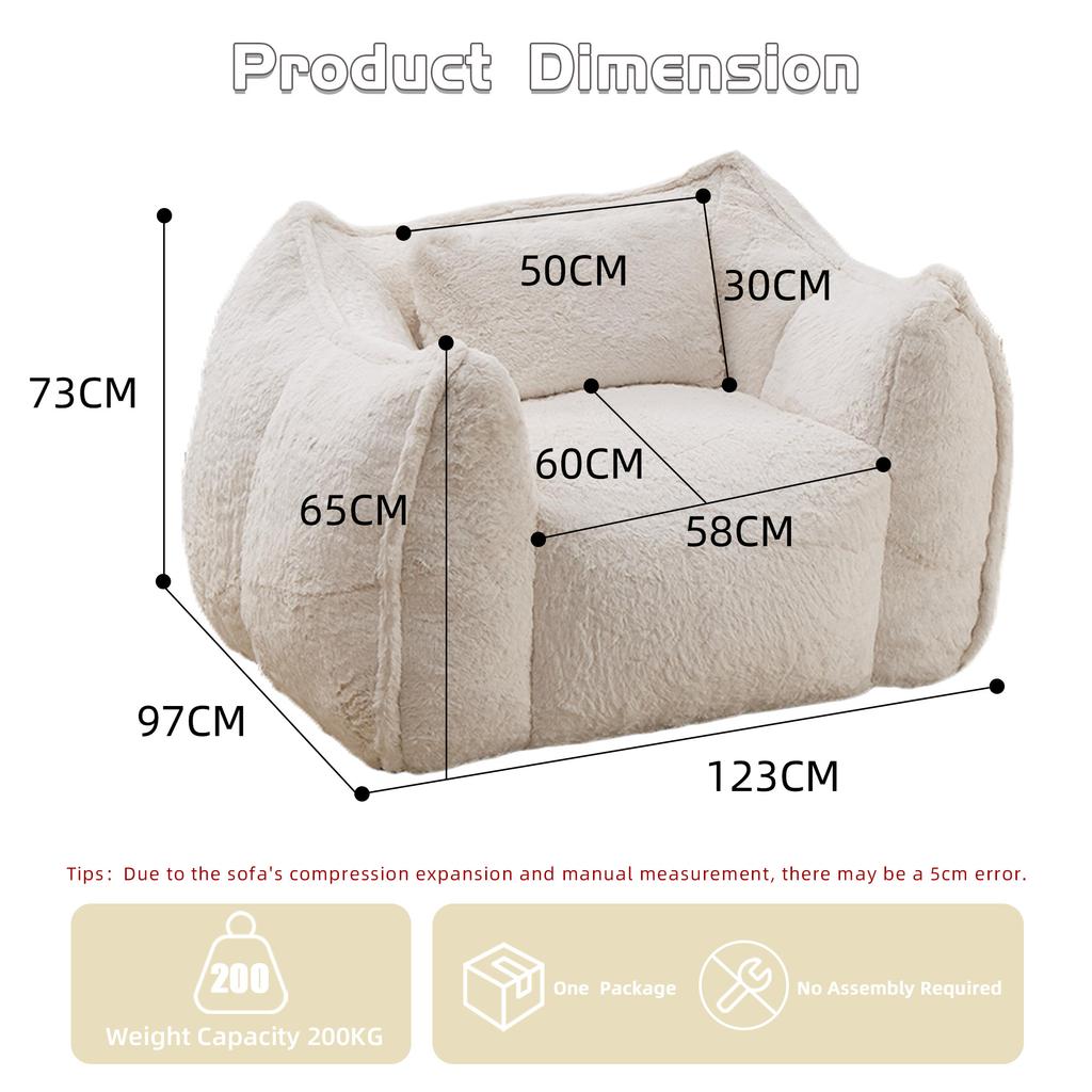 Giant Bean Bag Chair with pillow, Comfy Large Bean Bag Chairs for Adults and Kids, Faux Fur Floor Sofa for Living Room Bedroom Apartment, Beige