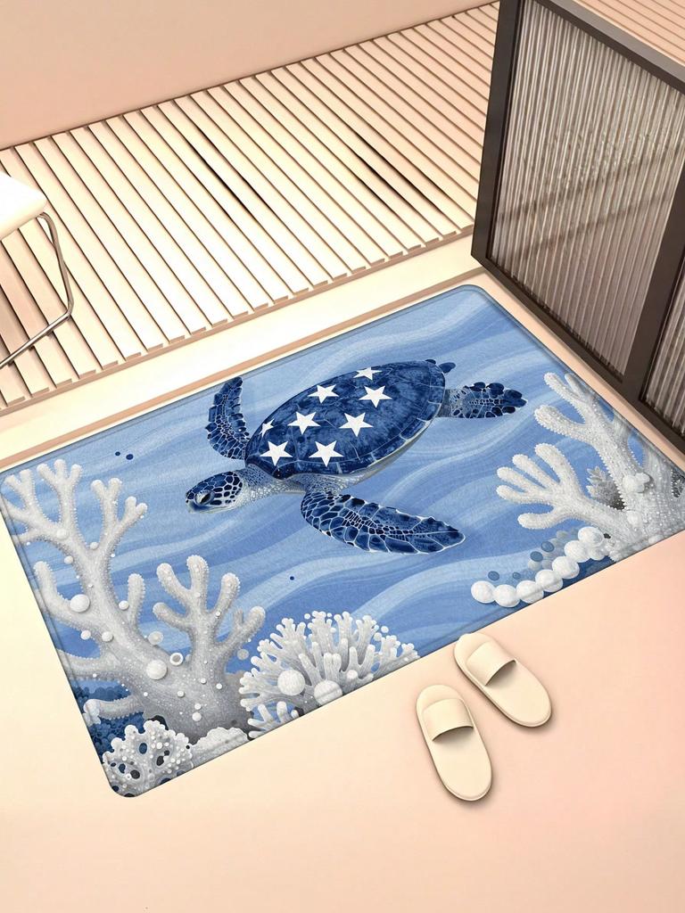 Coastal Ocean Starfish Felt Doormat, 2D Flat Non-Slip Entrance Mat, Washable Summer Beach Door Mat for Tropical Home Minimalist