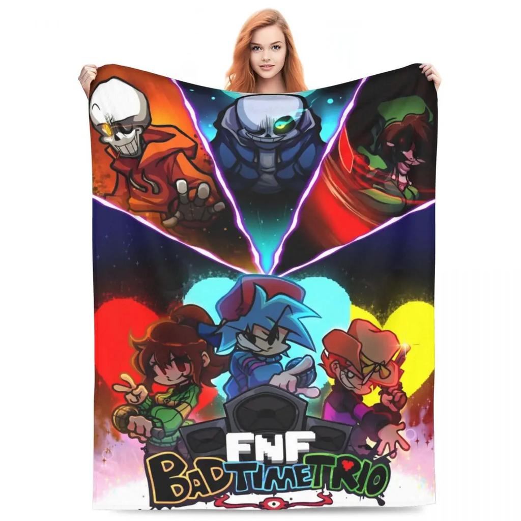 FNF Bad Time Trio Friday Night Funkin Fleece Throw Blanket Blankets for Home Couch Soft Bedroom Quilt