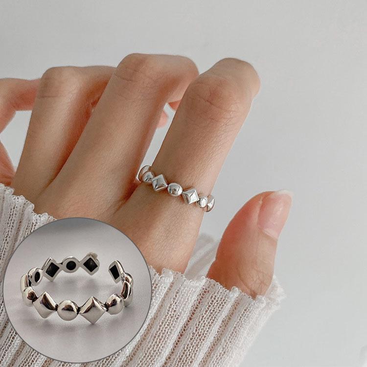 Prsten ve stylu korejském S925 postříbřený s nepravidelným listem - Dámská vintage móda, Jednoduchý zakřivený okraj Srdce Geometrický Otevřený design pro ukazováček.