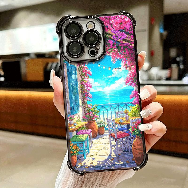 Anime Aesthetic Scenery Plating Phone Case For Iphone 16 17 Pro Max Air 16E 14 15 Plus 12 13 Mini Anti-Fall Airabag Cover