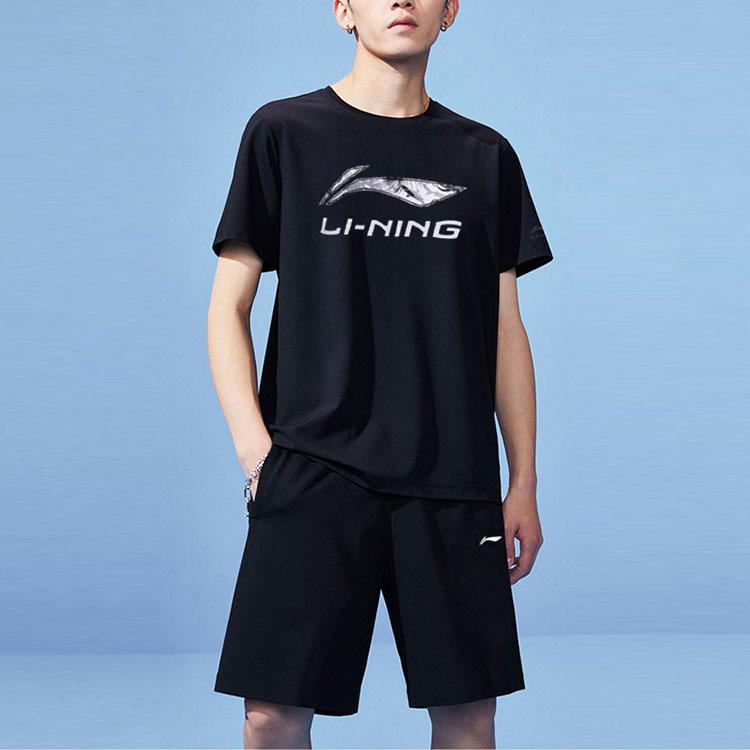 Li Ning Sports Lifestyle Series Logo Embroidered Printed Round Neck Short Sleeve T-Shirt Quick-Dry Shorts Casual Sports Set ATST633-1+YKST061-1