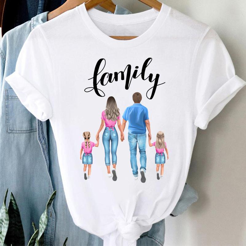 Damen T-Shirt Süße Familienkleidung Lässiges Print-T-Shirt Mama Mutter Mama Oberteil Sommer Mode Kurzarm Dame Weibliches Grafik-T-Shirt